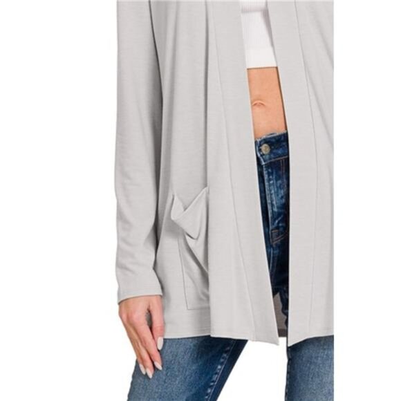 Zenana Slouchy Lightweight Open Front Pocket Cardigan - Picture 3 of 3